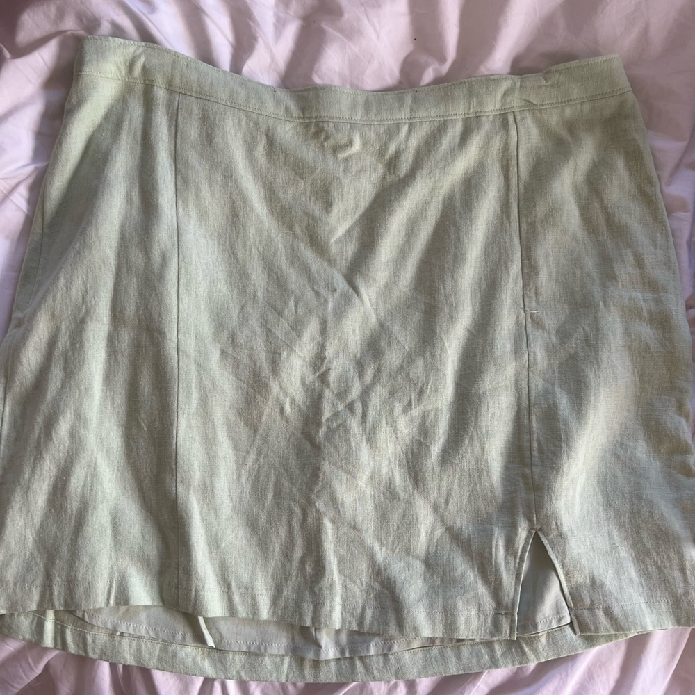 NWOT Abercrombie Linen Blend High Waist Slit Green A Line Mini Skirt XL
